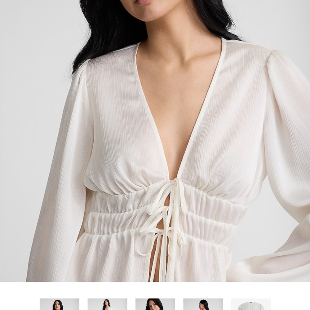 Express Cream Ruched V-Neck Blouse - Picture 2 of 5